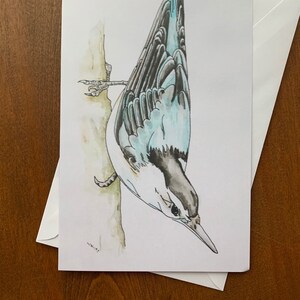 Nuthatch - carte de voeux toutes occasions, impression aquarelle, blanc à l'intérieur