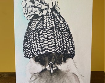 Chickadee Toque - Grußkarte für alle Anlässe, Aquarelldruck, leere Innenseite