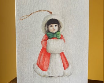 Christmas Belle - All Anlass Grußkarte, Aquarell Druck, innen blanko