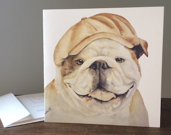 Rupert the Bulldog Grußkarte, Aquarell Druck, innen blanko
