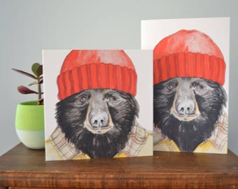 Papa Bär, Toque Serie, blanko, Grußkarte, Druck von original Aquarell und Tusche auf Papier, Winter