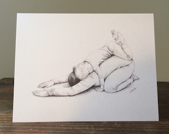 Grußkarte für alle Anlässe, Graphitzeichnung, leere Innenseite