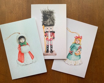 Weihnachtsschmuck 3er Pack; blanko Grußkarten für alle Anlässe, Druck von Original Aquarell und Tusche auf Papier, Kunst, Winter