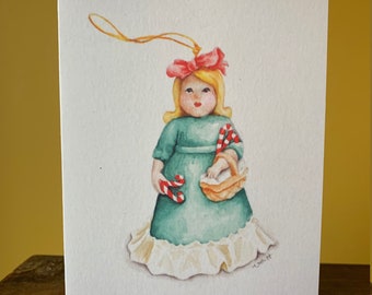 Weihnachtspuppe - All Anlass Grußkarte, Aquarell Druck, innen blanko