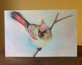 Weibliche Cardinal - All Anlass Grußkarte, Aquarell Druck, innen blanko