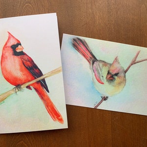 Paire de cardinaux - carte de voeux toutes occasions, impression aquarelle, blanc à l'intérieur