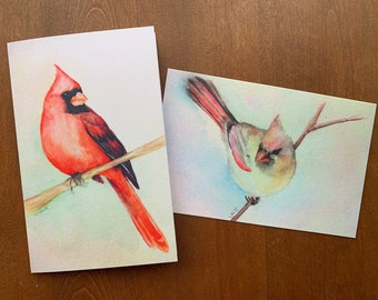 Kardinalpaar - Grußkarte für alle Anlässe, Aquarelldruck, leere Innenseite