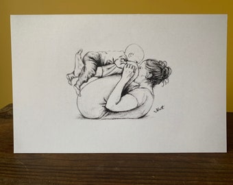 Happy Baby - All Anlass Grußkarte, Zeichnung Druck, innen blanko