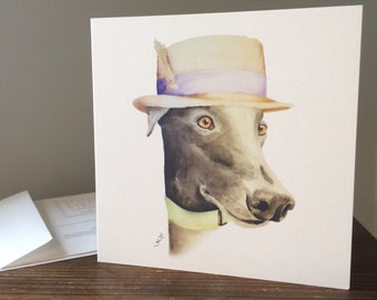 Abe the Greyhound Grußkarte für alle Anlässe, Aquarell Druck, leere Innenseite