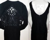 Vintage 1980s 90s GUNNE SAX Black Velvet Dress with Bolero Jacket Open Lace Scroll Back and Trim Romantic, Gothic, Art Deco 16