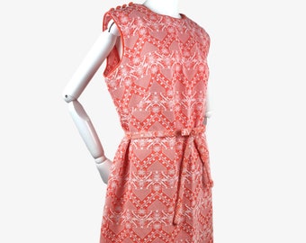 Vintage 1960s MOD Orange Mini Dress GoGo Geometric Pattern Tie Waist Bow Back Zip MCM M
