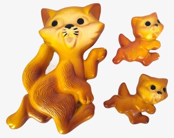 Vintage Miller Studio Chalkware Cat & Kittens Prancing Trio Anthropomorphic Cartoon Kitsch
