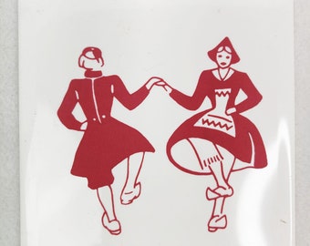 Vintage 1950s Kitsch Tile Covers DUTCH DANCERS 4×4 New Old Stock MCM Kitchen