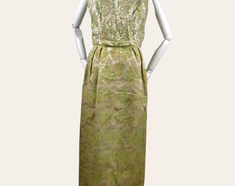 Vintage MCM 1960s Sequins Floral Cocktail Dress Glamour Gown MOD Audrey Pastel M