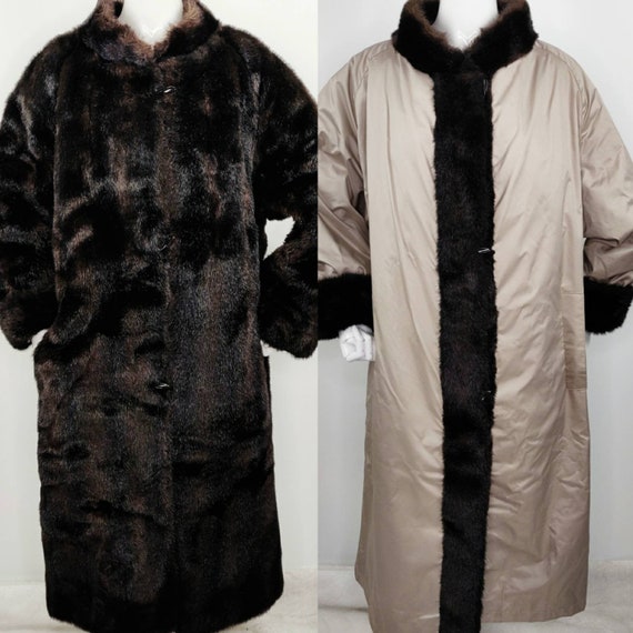 Vintage Faux Fur Reversible Long Coat Trench Coat Mink Tan Etsy