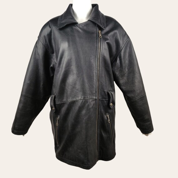 Vintage 1980s Supple Black Leather Trench Coat Ne… - image 3