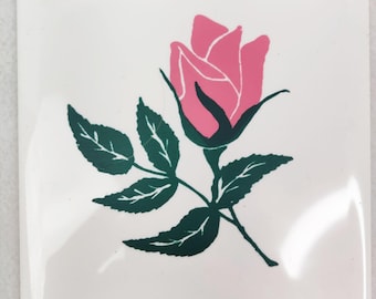 Vintage 1960s Kitsch Pink Rosebud Floral Home Decor Tile Covers