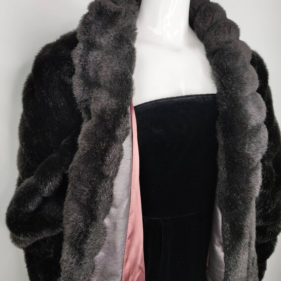 Vintage Mildred Pierce Faux Mink Black Drape Coat… - image 3