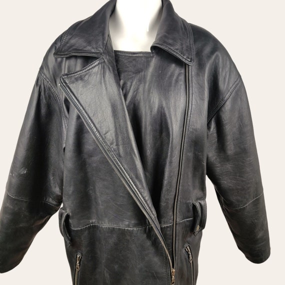 Vintage 1980s Supple Black Leather Trench Coat Ne… - image 2