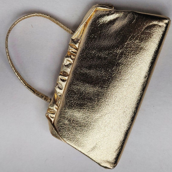 Vintage 1960s Gold Ruffle Evening Purse Clutch Ha… - image 3