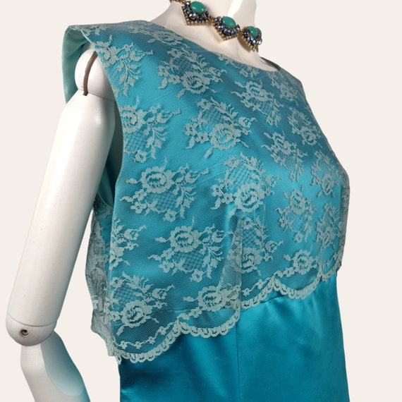 Vintage 1960s MOD Aqua Cocktail Dress Party Gown … - image 7