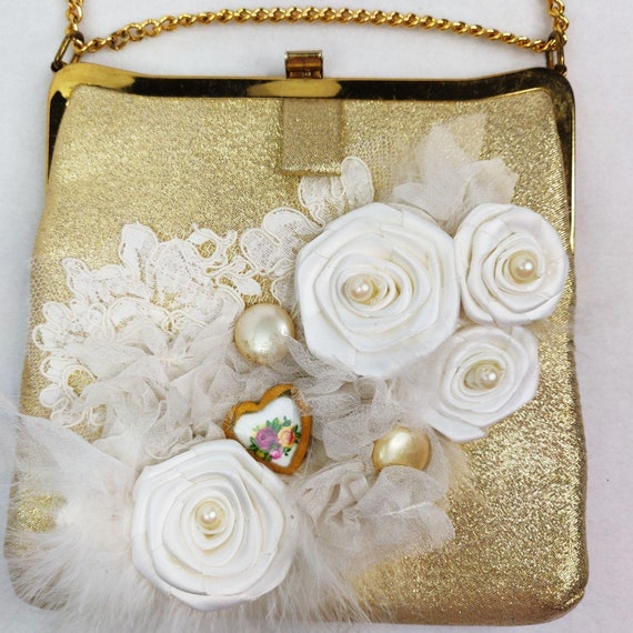 Vintage 1960s Gold Embellished Purse Evening Bag … - image 1