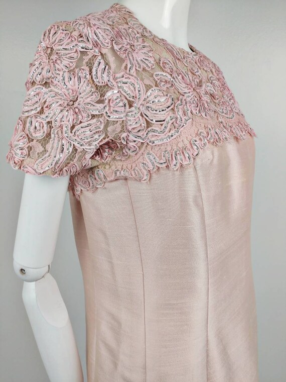 Vintage 60s Pink Silk Shimmer Sheath Party Dress … - image 6