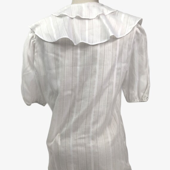 Vintage 1960s White Ruffle Blouse Texture Stripes… - image 2