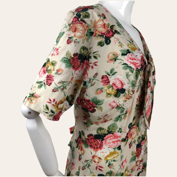 Vintage 1990s Floral Garden Roses Dress Rayon Tie… - image 9