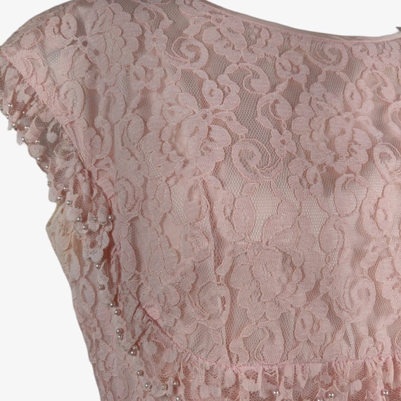 Vintage 1960s Pink Lace Party Dress Ruffle Bodice… - image 6
