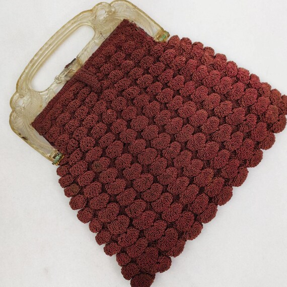 Vintage 1930s Crochet Brown Frame Purse Bag Art De