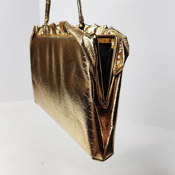 Vintage 1960s Gold Ruffle Evening Purse Clutch Ha… - image 4