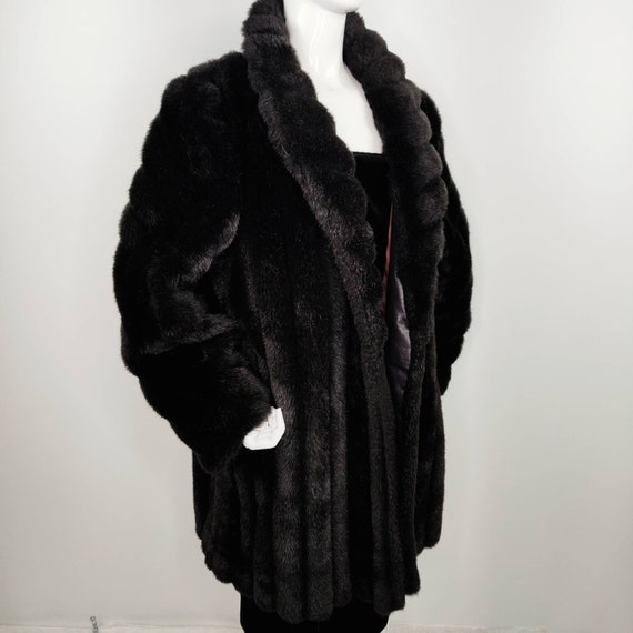 Vintage Mildred Pierce Faux Mink Black Drape Coat… - image 2