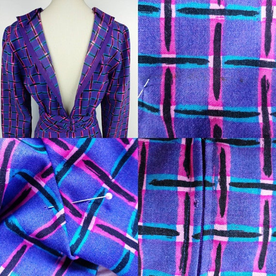 Vintage 60s MOD Geometric Wrap Wiggle Dress Purpl… - image 10