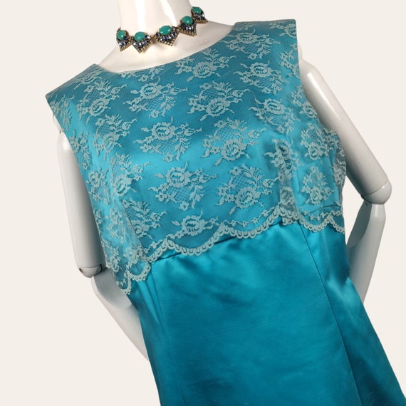 Vintage 1960s MOD Aqua Cocktail Dress Party Gown … - image 3