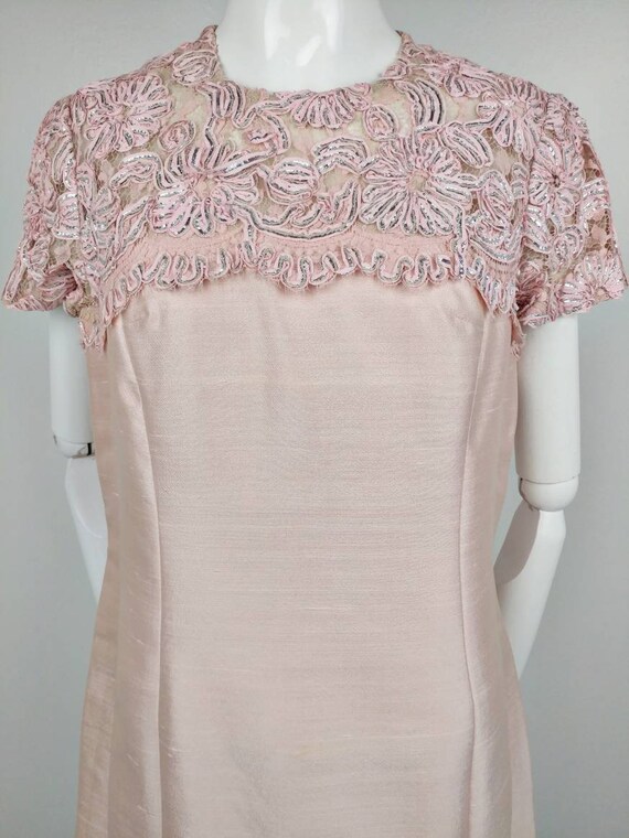 Vintage 60s Pink Silk Shimmer Sheath Party Dress … - image 3