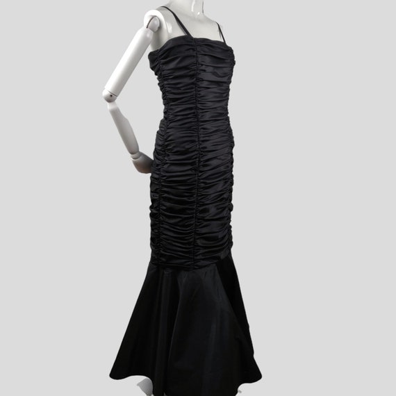 Vintage 1980s Black Ruched Fishtail Cocktail Dres… - image 5