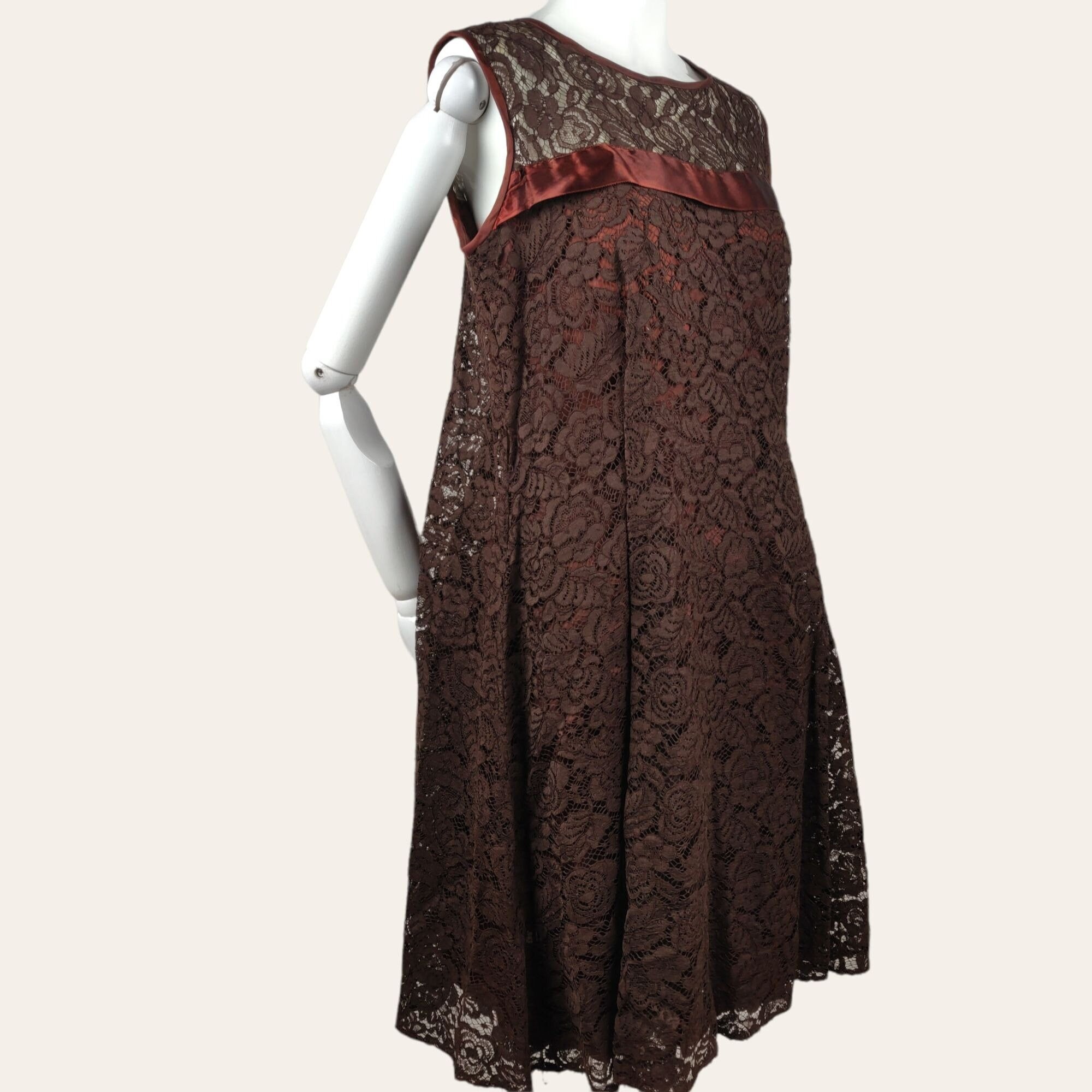 Vintage 1960s Brown Lace Cocktail Dress MOD MCM Tent Flare Satin Bow Lined  M - Etsy