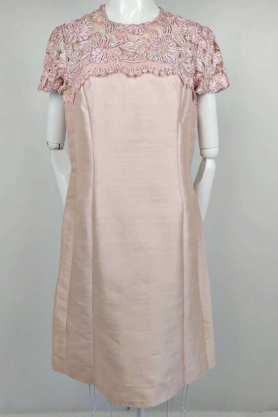 Vintage 60s Pink Silk Shimmer Sheath Party Dress … - image 2