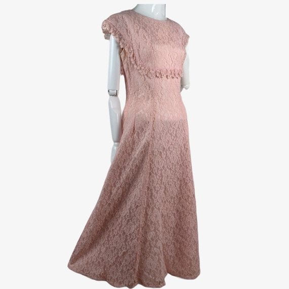 Vintage 1960s Pink Lace Party Dress Ruffle Bodice… - image 3