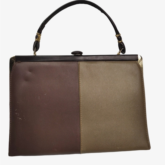 Vintage 1960s 70s Leather Frame Purse Handbag Two… - image 1