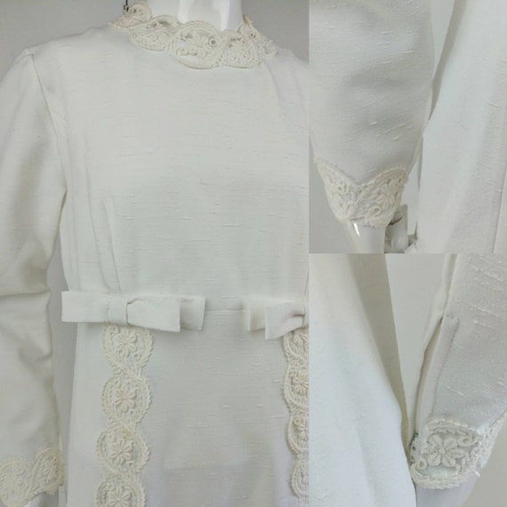 Vintage 1960s Ivory MOD Wedding Gown Empire Waist… - image 9