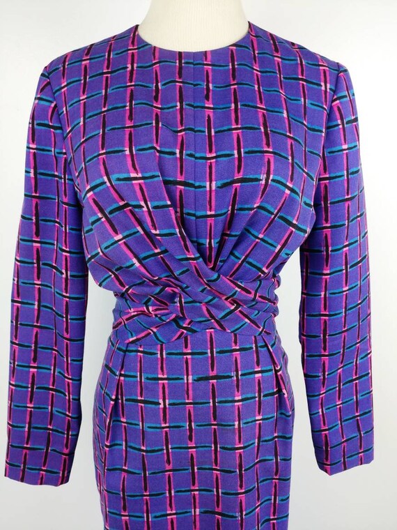 Vintage 60s MOD Geometric Wrap Wiggle Dress Purpl… - image 6