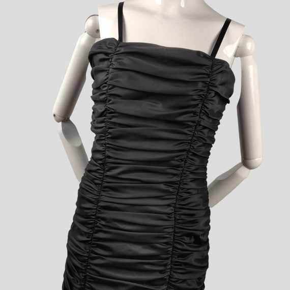 Vintage 1980s Black Ruched Fishtail Cocktail Dres… - image 2