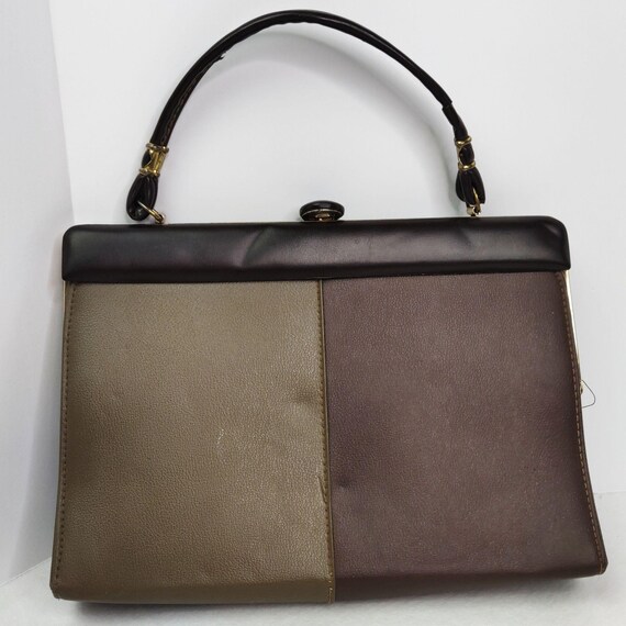 Vintage 1960s 70s Leather Frame Purse Handbag Two… - image 3
