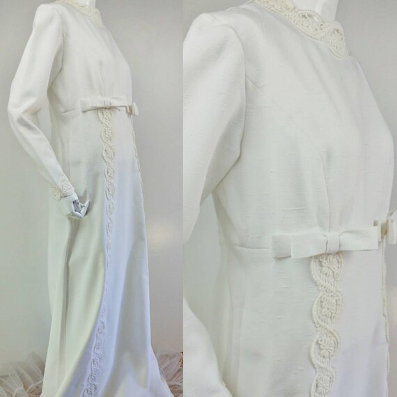 Vintage 1960s Ivory MOD Wedding Gown Empire Waist… - image 7