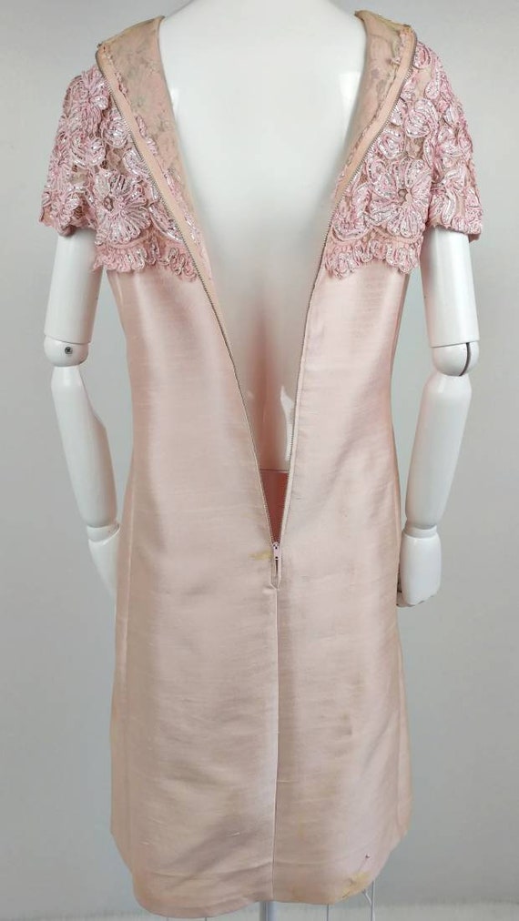 Vintage 60s Pink Silk Shimmer Sheath Party Dress … - image 9