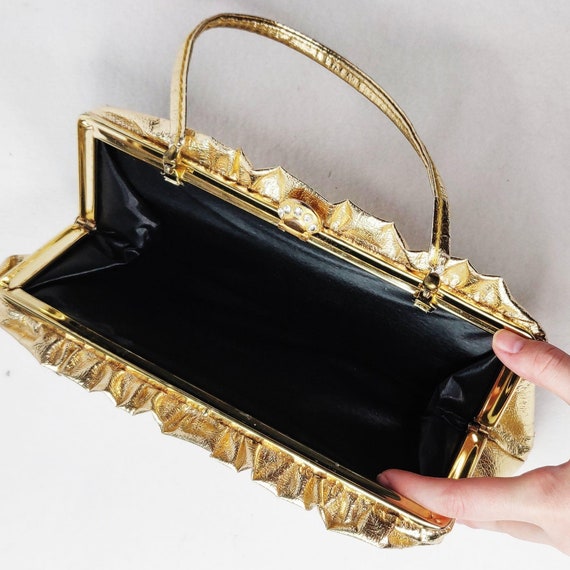 Vintage 1960s Gold Ruffle Evening Purse Clutch Ha… - image 5