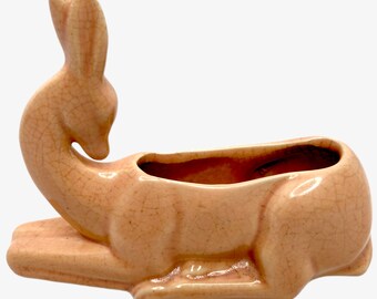 Vintage Early Hull Reclining Deer Planter 941 Light Coral Pink MCM with Art Deco Art Nouveau Look MOD