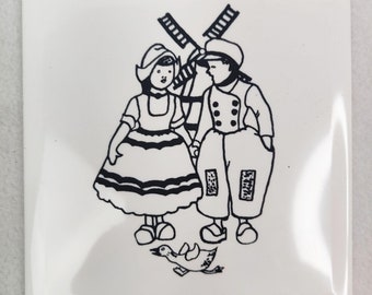 Vintage 1950s Kitsch Tile Covers DUTCH Boy Girl 4×4 New Old Stock MCM Kitchen